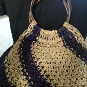 Tote Purple and Tan with Crochet Intricate Design